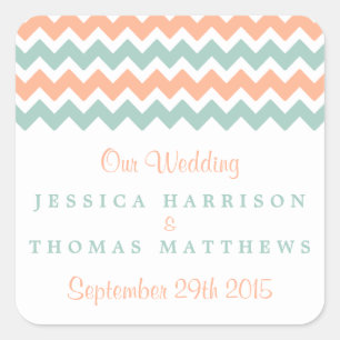 The Modern Chevron Wedding Collection Peach & Mint Square Sticker