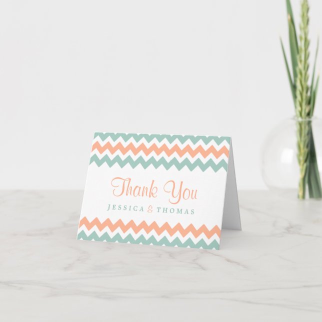 The Modern Chevron Wedding Collection Peach & Mint Thank You Card (Front)