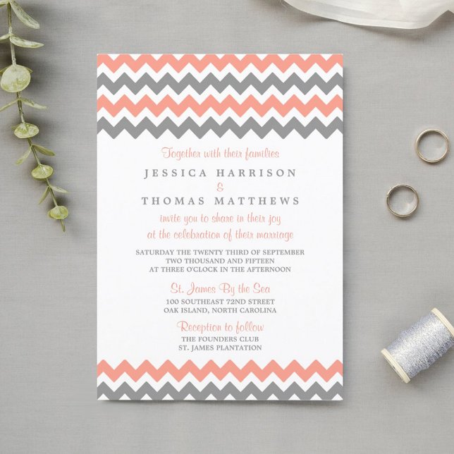 The Modern Chevron Wedding Collection- Pink & Grey Invitation (Creator Uploaded)