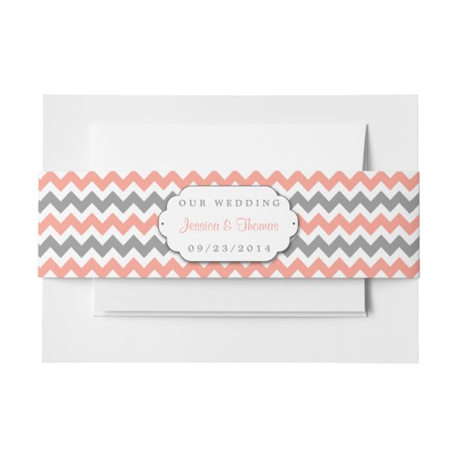 The Modern Chevron Wedding Collection- Pink & Grey Invitation Belly Band (Front Example)
