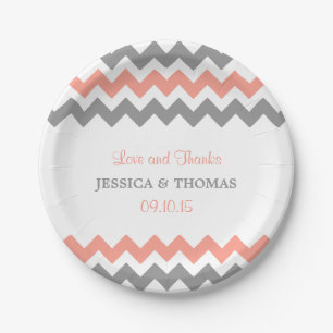 The Modern Chevron Wedding Collection- Pink & Grey Paper Plates