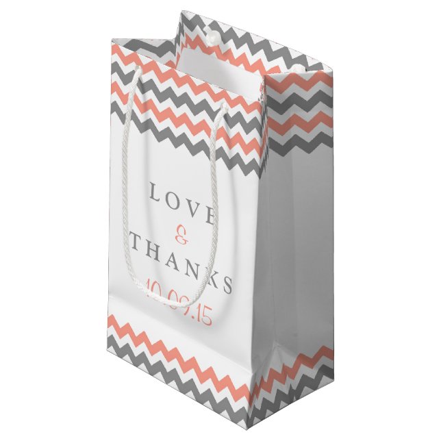 The Modern Chevron Wedding Collection- Pink & Grey Small Gift Bag (Front Angled)