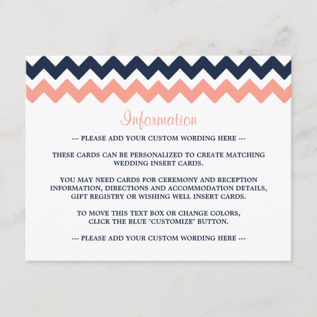 The Modern Chevron Wedding Collection- Pink & Navy Enclosure Card (Front)