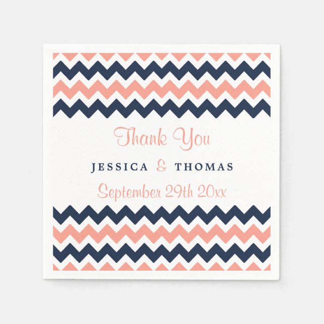 The Modern Chevron Wedding Collection- Pink & Navy Paper Napkins (Front)