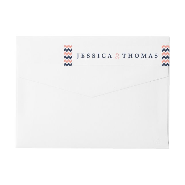 The Modern Chevron Wedding Collection- Pink & Navy Wrap Around Label (Back)