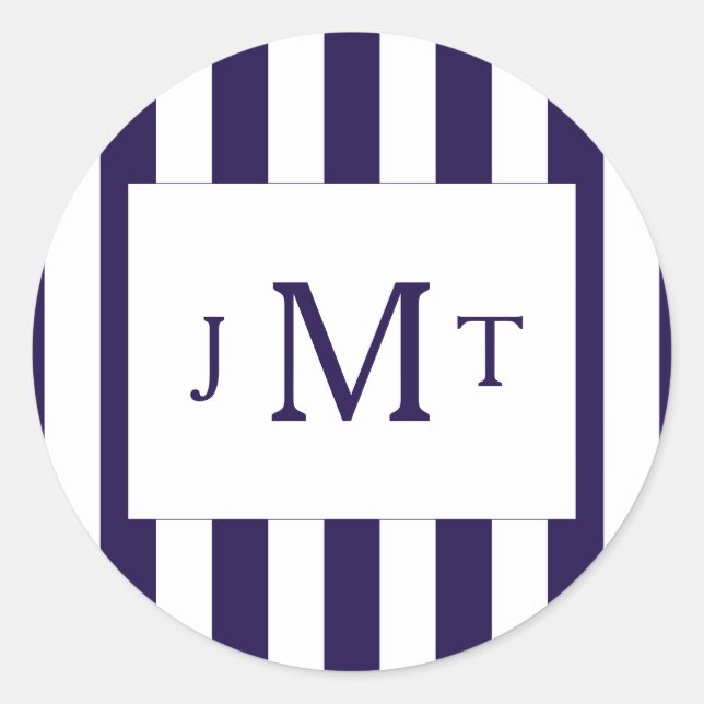 The Modern Navy Stripe Wedding Collection Classic Round Sticker (Front)