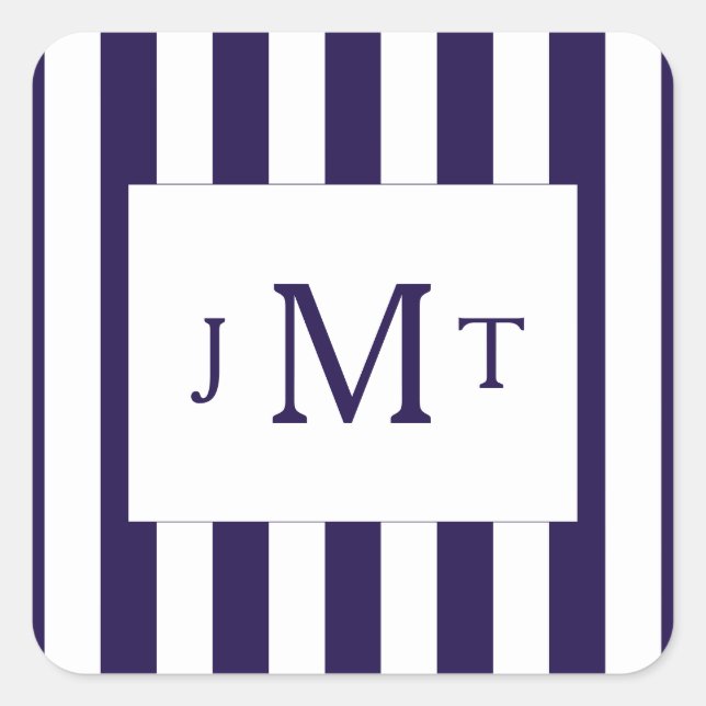 The Modern Navy Stripe Wedding Collection Square Sticker (Front)