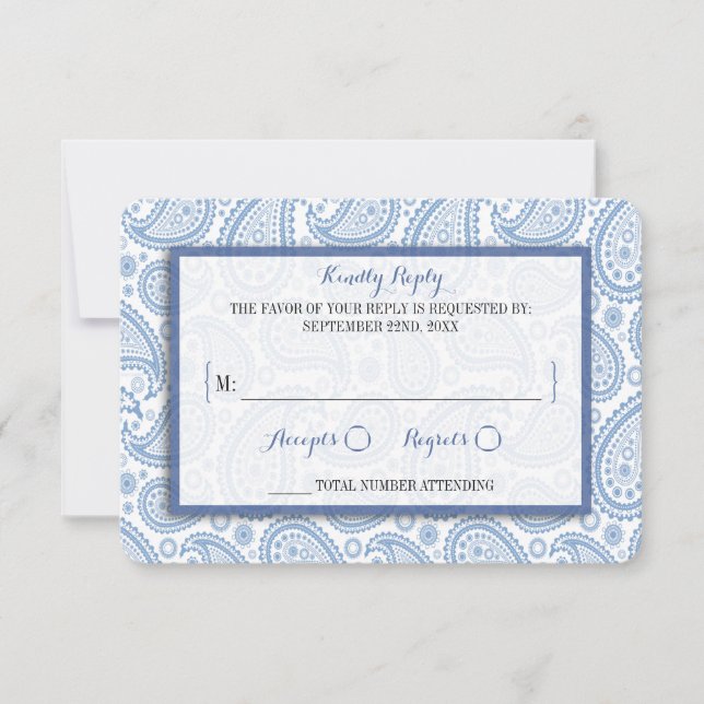 The Modern Paisley Wedding Collection - Blue RSVP Card (Front)