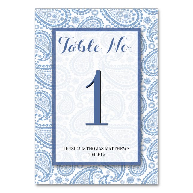 The Modern Paisley Wedding Collection - Blue Table Number (Front)