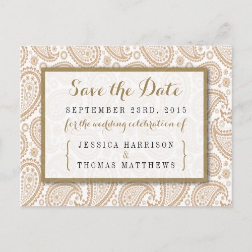 The Modern Paisley Wedding Collection _ Brown Announcement Postcard