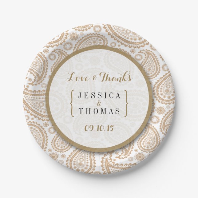 The Modern Paisley Wedding Collection - Brown Paper Plates (Front)