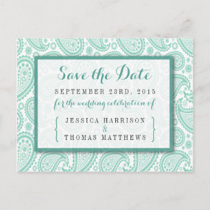 The Modern Paisley Wedding Collection - Green Announcement Postcard