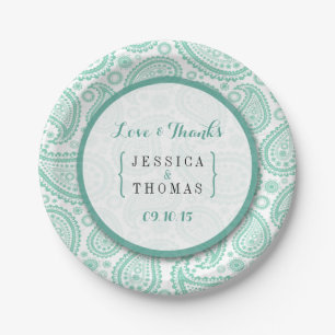 The Modern Paisley Wedding Collection - Green Paper Plates