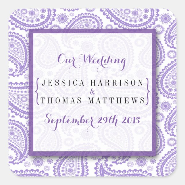The Modern Paisley Wedding Collection - Purple Square Sticker (Front)