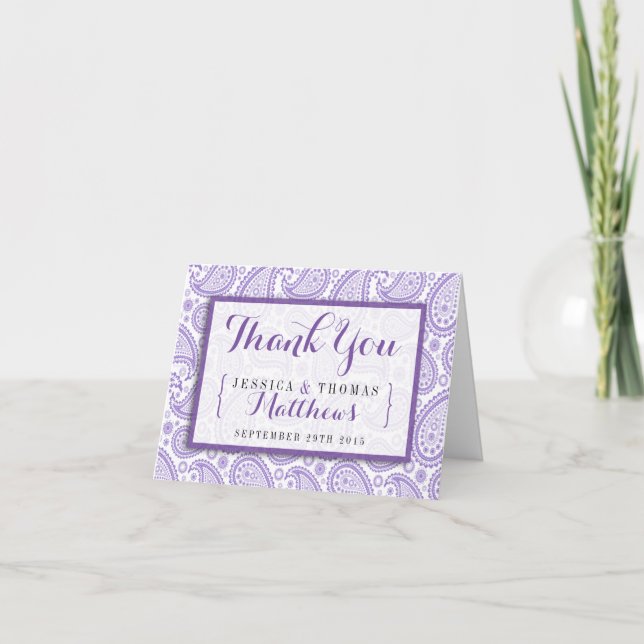 The Modern Paisley Wedding Collection - Purple Thank You Card (Front)