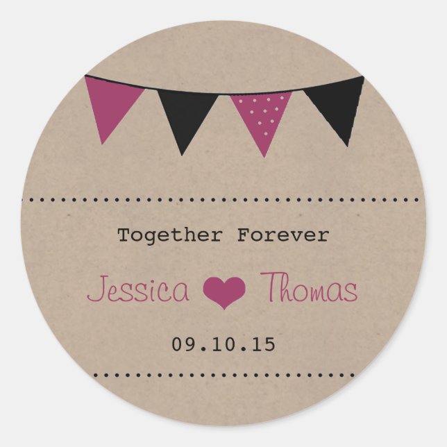 The Modern Pink Bunting Wedding Collection Classic Round Sticker (Front)