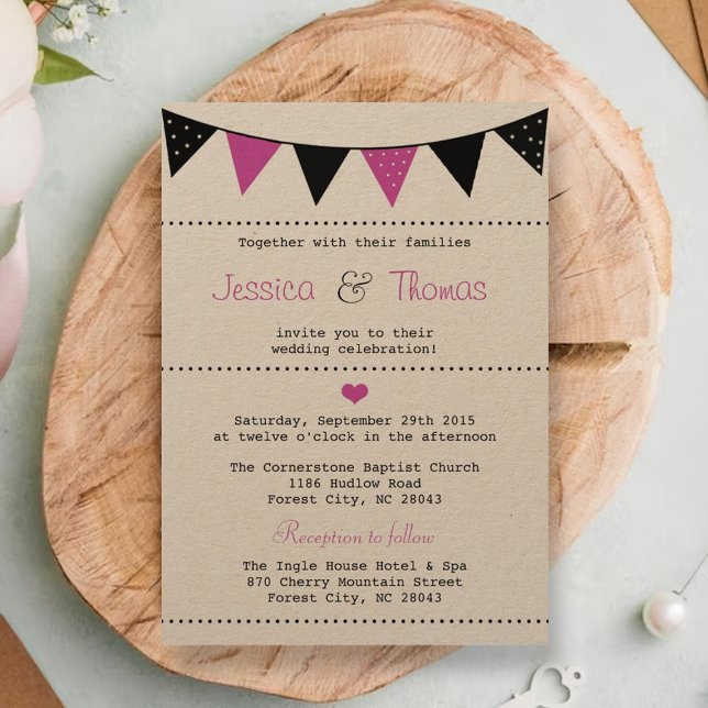 The Modern Pink Bunting Wedding Collection Invitation (Creator Uploaded)