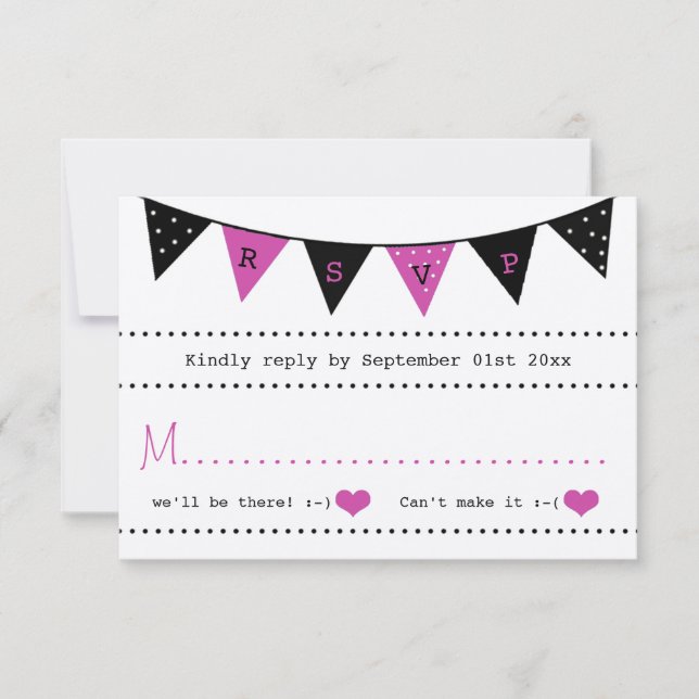 The Modern Pink Bunting Wedding Collection RSVP Card (Front)