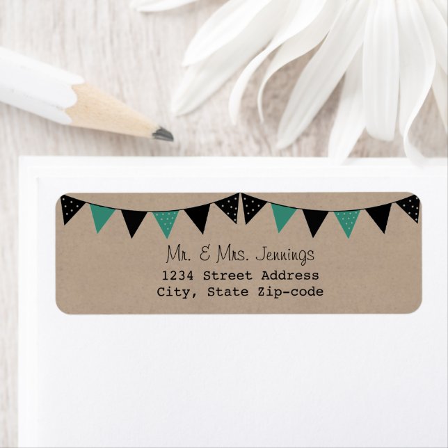 The Modern Turquoise Bunting Wedding Collection Label (Insitu)