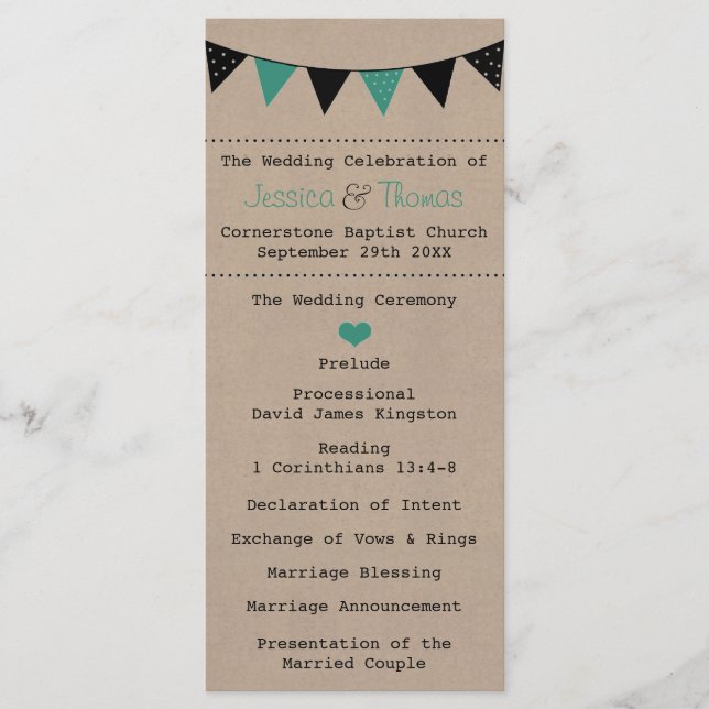 The Modern Turquoise Bunting Wedding Collection Program (Front)