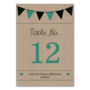 The Modern Turquoise Bunting Wedding Collection Table Number