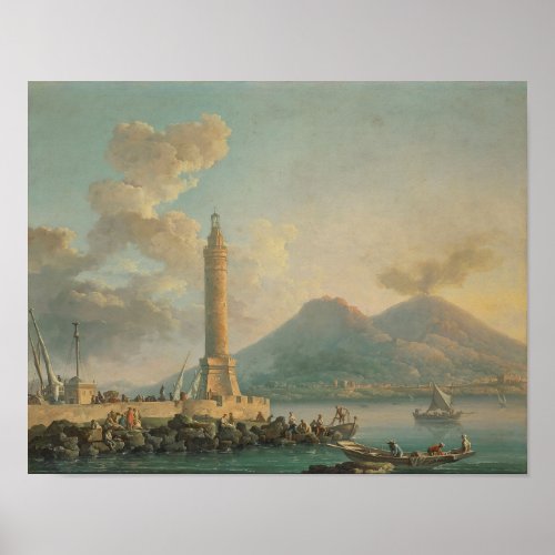 The Molo Lantern Naples with Vesuvius Beyond Carl Poster