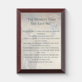 "The Moment You Left Me" Poem and Angel Wings Award Plaque