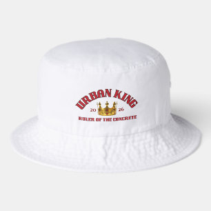 THE MONARCH, URBAN KING BUCKET MEN'S WHITE RED HAT