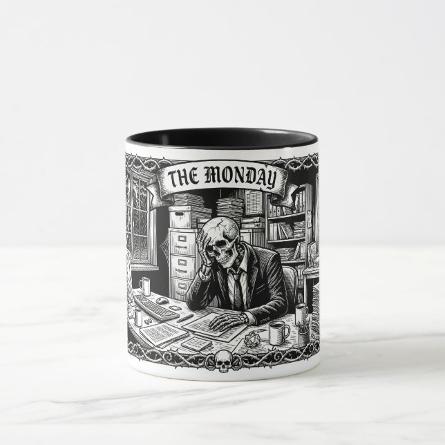 The monday Tarot Card | Funny Corporate Skeleton  Mug (Center)