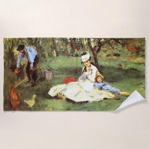  The Monet family in their garden Edouard Manet   Beach Towel