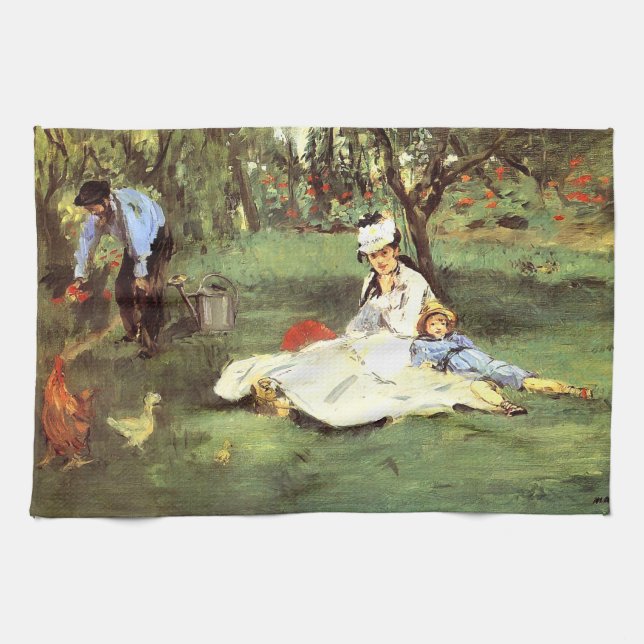  The Monet family in their garden Edouard Manet   Kitchen Towel (Horizontal)