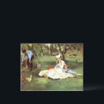 The Monet family in their garden Edouard Manet Postcard<br><div class="desc">The Monet family in their garden. Edouard Manet . Summer landscape. A woman in a beautiful dress and hat is sitting in the garden under a tree on the grass. A boy is sitting on the grass nearby. Reproduction of famous works of art images in the public domain.</div>