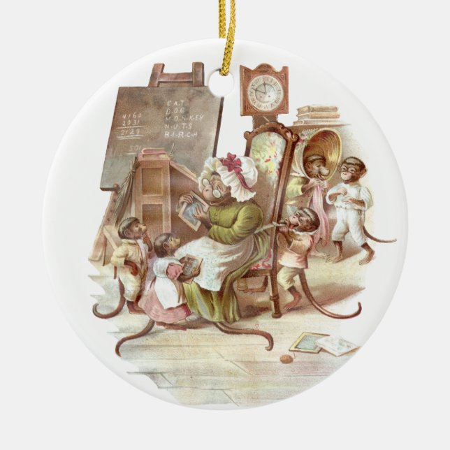 The Monkey School Vintage Illustration Ceramic Ornament (Front)