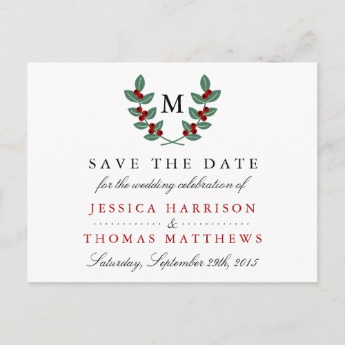 The Monogram Berry Bush Wedding Collection Announcement Postcard