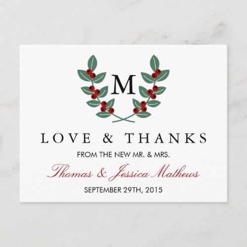 The Monogram Berry Bush Wedding Collection Postcard