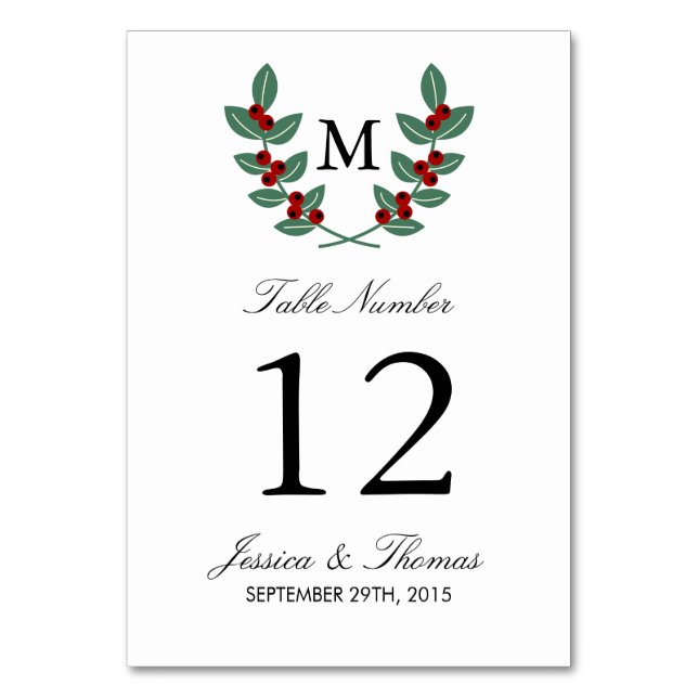 The Monogram Berry Bush Wedding Collection Table Number (Front)