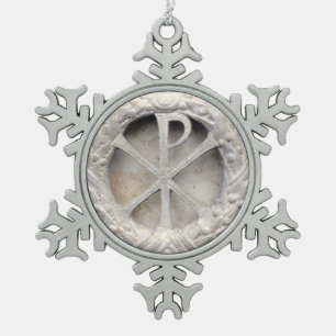The Monogram of Christ Snowflake Pewter Christmas Ornament