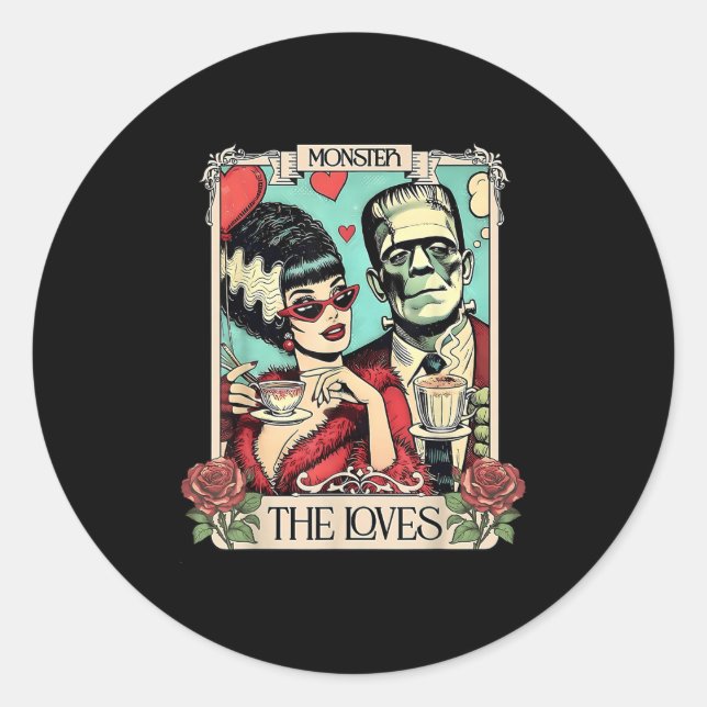 The Monster Frankenstein And Bride The Lovers Taro Classic Round Sticker (Front)