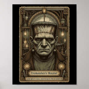The Monster Frankenstein Vintage Halloween Tarot C Poster