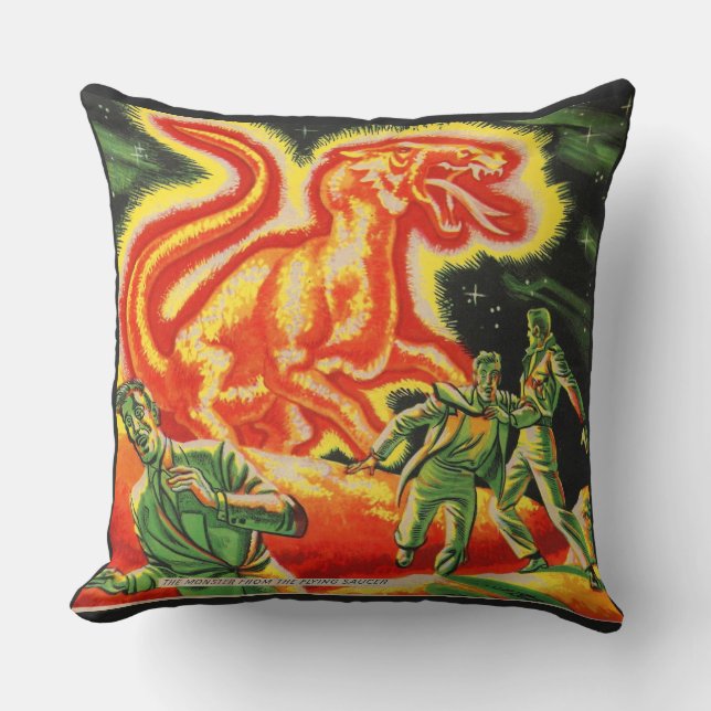 The Monster From the Flying Saucer print Throw Pillow (Front)