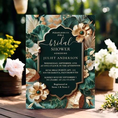 The Monstera Emerald Green And Gold Bridal Shower Invitation