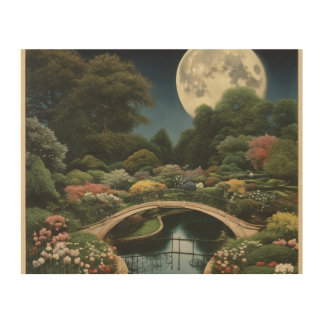 The moon, a garden wood wall art