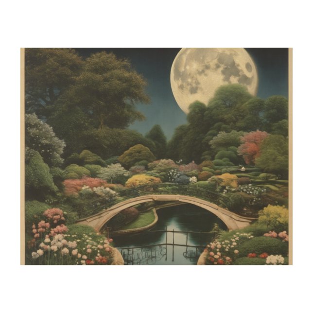 The moon, a garden wood wall art (Front)