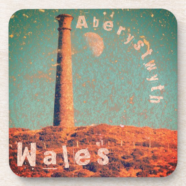 The Moon and a Tower Monument: Aberystwyth, Wales Beverage Coaster (Front)