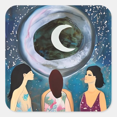 The Moon Blessing Women Artwork Square Sticker