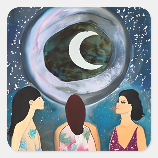 The Moon Blessing Women Artwork Square Sticker (Front)