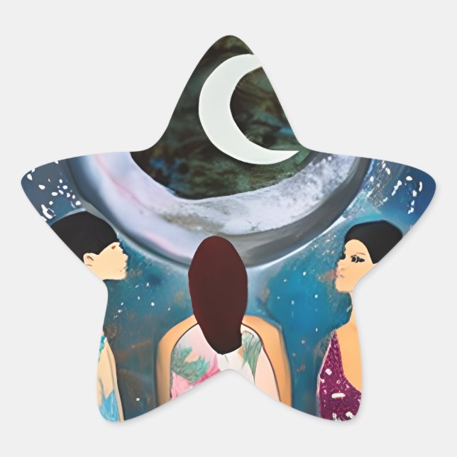 The Moon Blessing Women Artwork Star Sticker (Front)