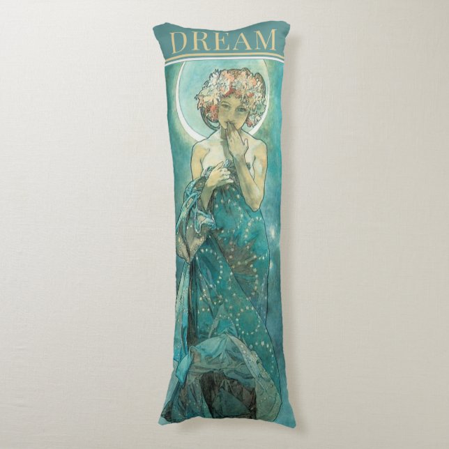 'The Moon’by Mucha, Dream Green Body Pillow (Front Vertical)