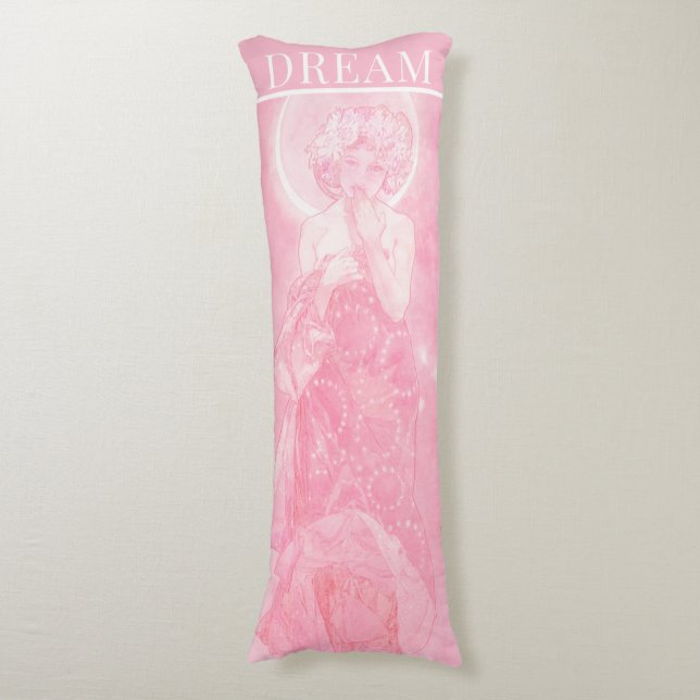 'The Moon’ by Mucha, Dream Pink Body Pillow (Front Vertical)