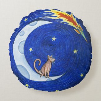 The Moon Cat pillow Round Pillow